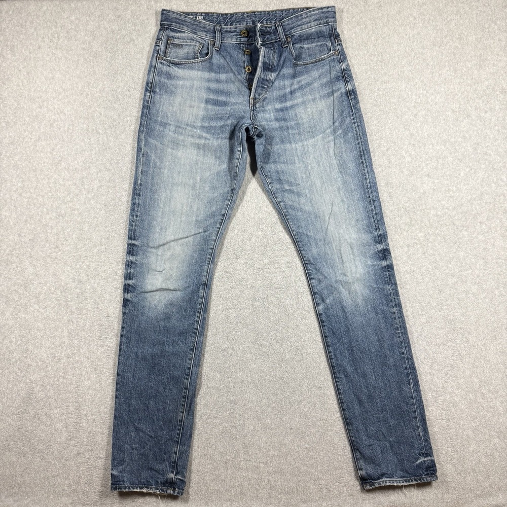 G-STAR Raw‎ 3301 Tapered Jeans Mens 32x36 Whiskered Faded Opium Button Fly